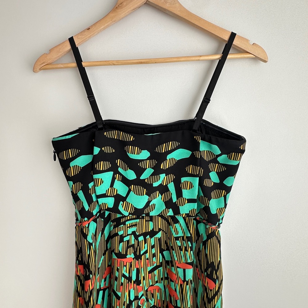 BCBGMaxAzria Multicolor Printed Maxi Dress - Black, Teal, Coral, Blue - Picture 9 of 12
